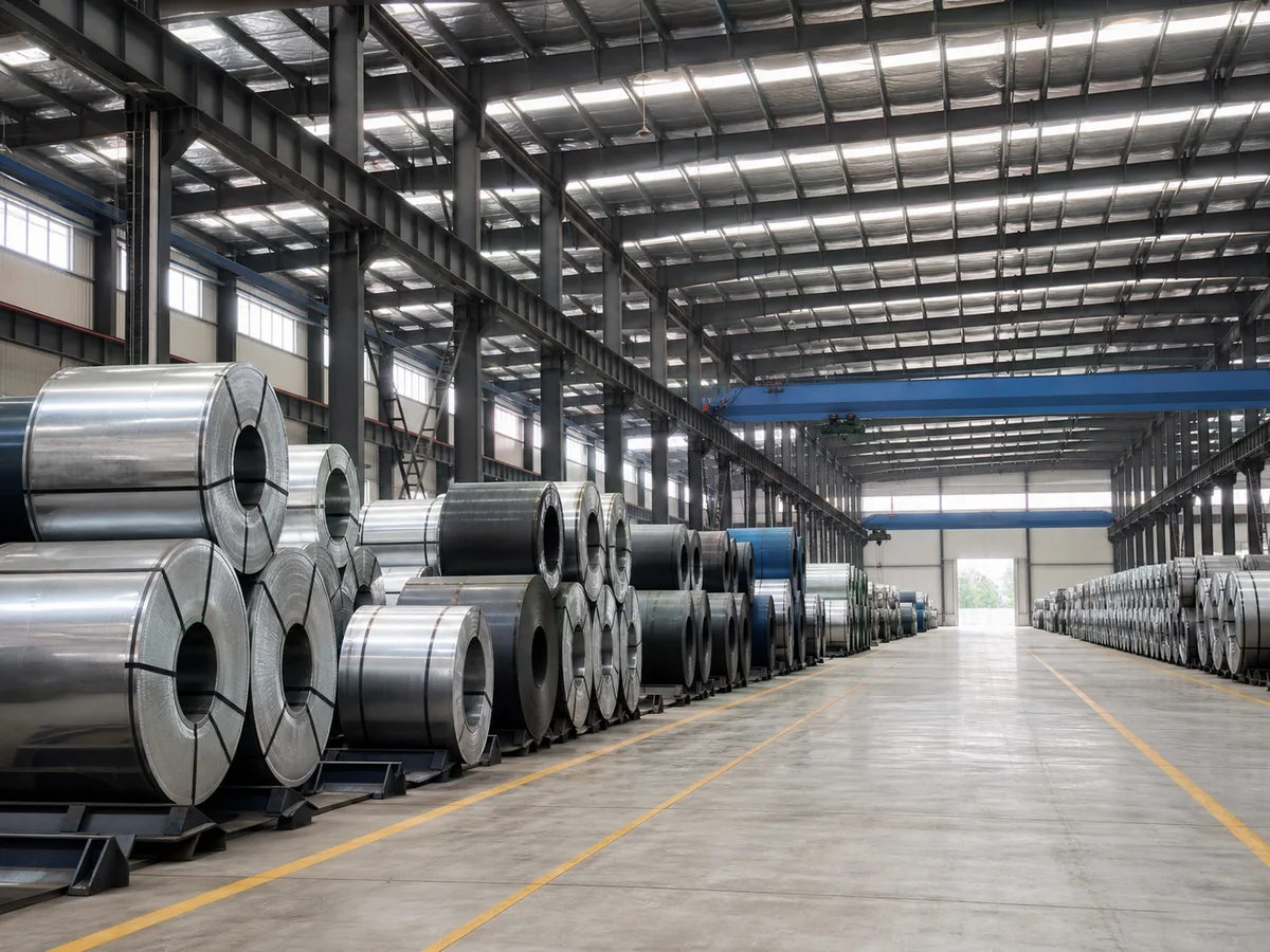 Organized steel coil warehouse
