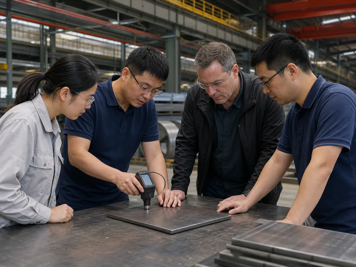 Customer watching a steel quality testing demonstration