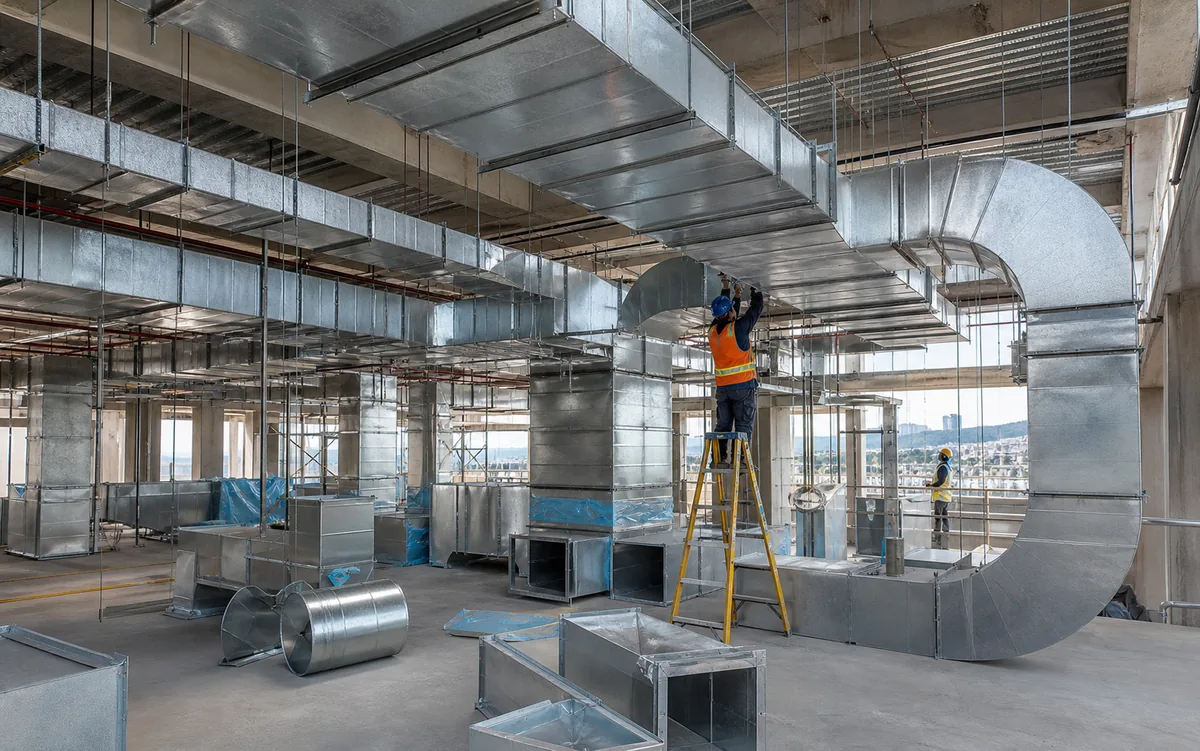Galvanized steel ductwork installed for a commercial HVAC project in Mexico