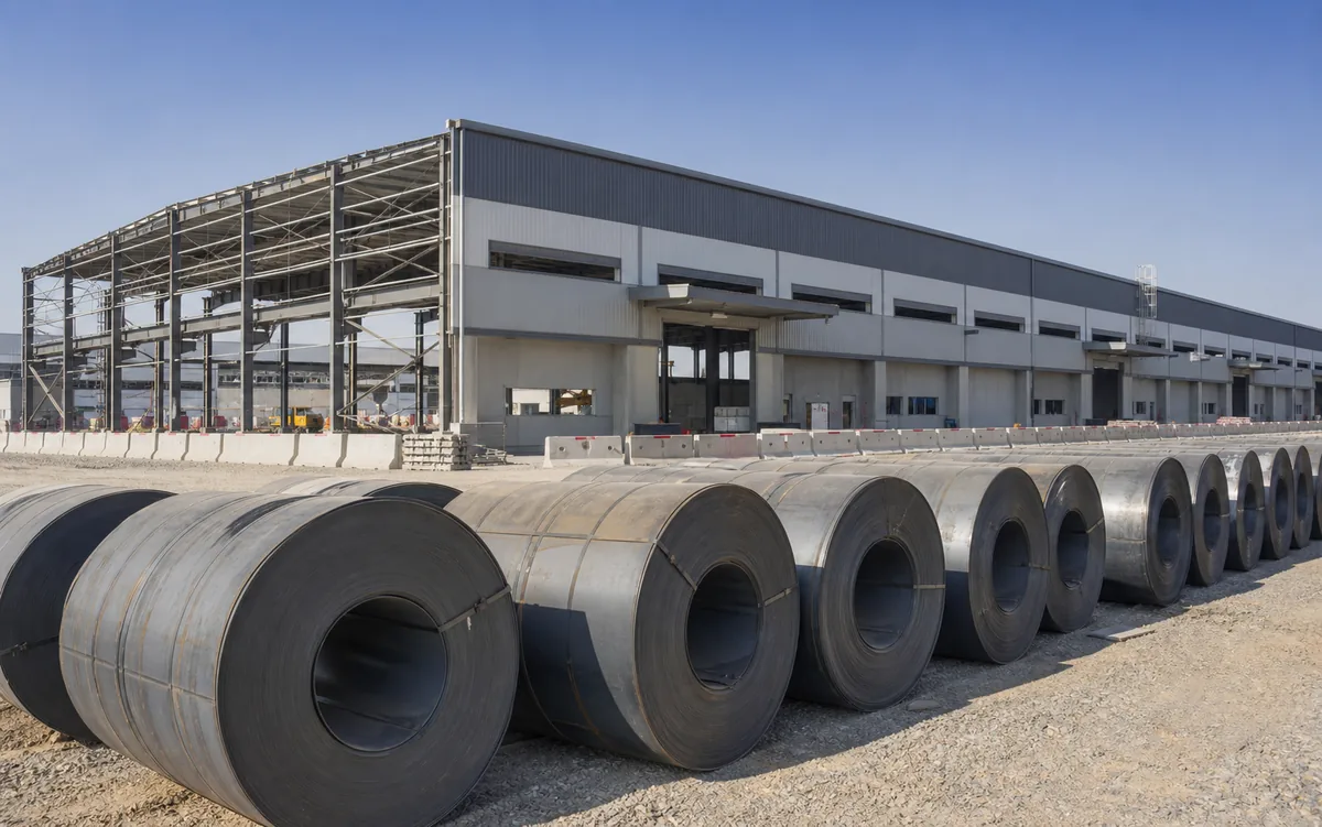 Hot rolled carbon steel coils supplied for a UAE logistics warehouse project
