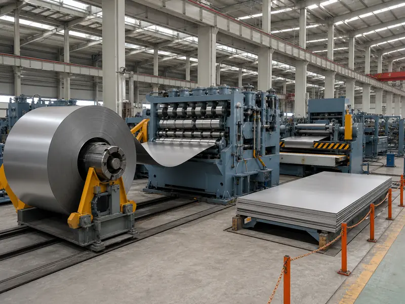 Steel coil cut-to-length line leveling and stacking flat steel sheets