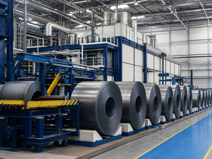 Steel coil production line inside the RLB Steel factory