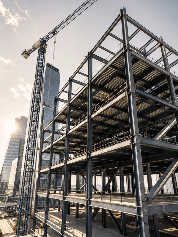 Modern building construction using structural steel beams and columns