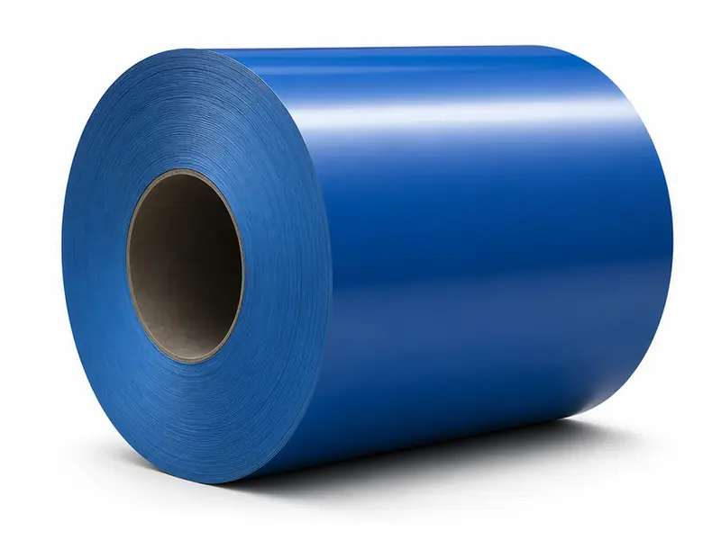 Blue PPGI and PPGL color-coated steel coil on white background