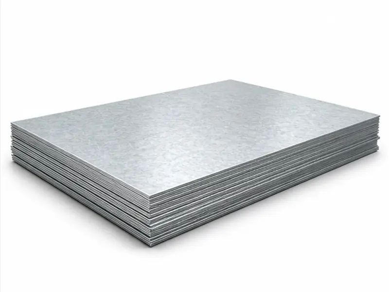 Galvanized steel sheets with zinc spangle on white background