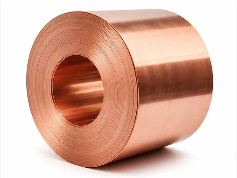 Red copper coil on white background
