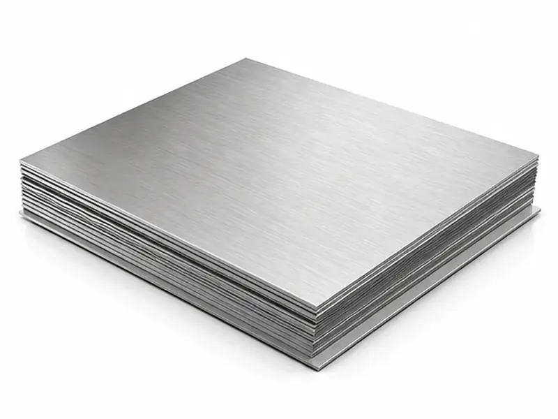 Brushed stainless steel sheets on white background