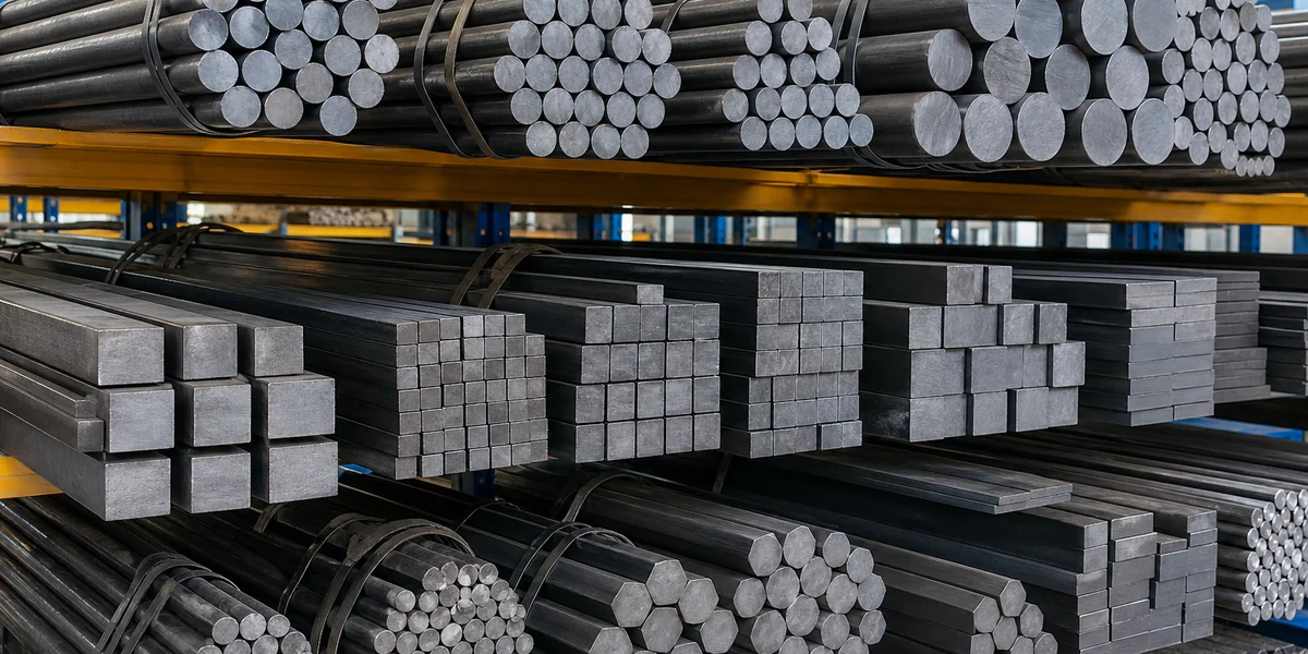 ASTM A36 Carbon Steel Bar product display - carbon steel round, square, flat and hexagonal bars organized by size