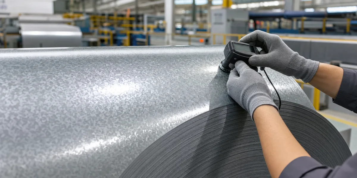 DX51D Galvanized Steel Coil product display — galvanized steel coil surface inspection using a coating thickness gauge