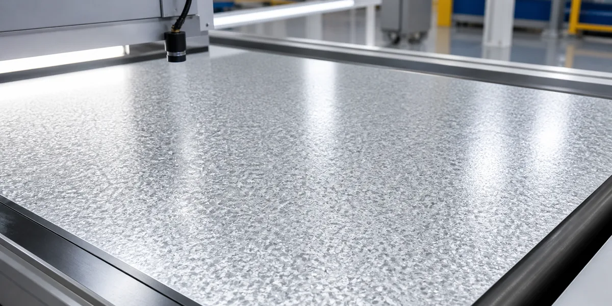 Zero Spangle Galvanized Steel Sheet — galvanized steel sheet undergoing controlled zinc surface finish inspection