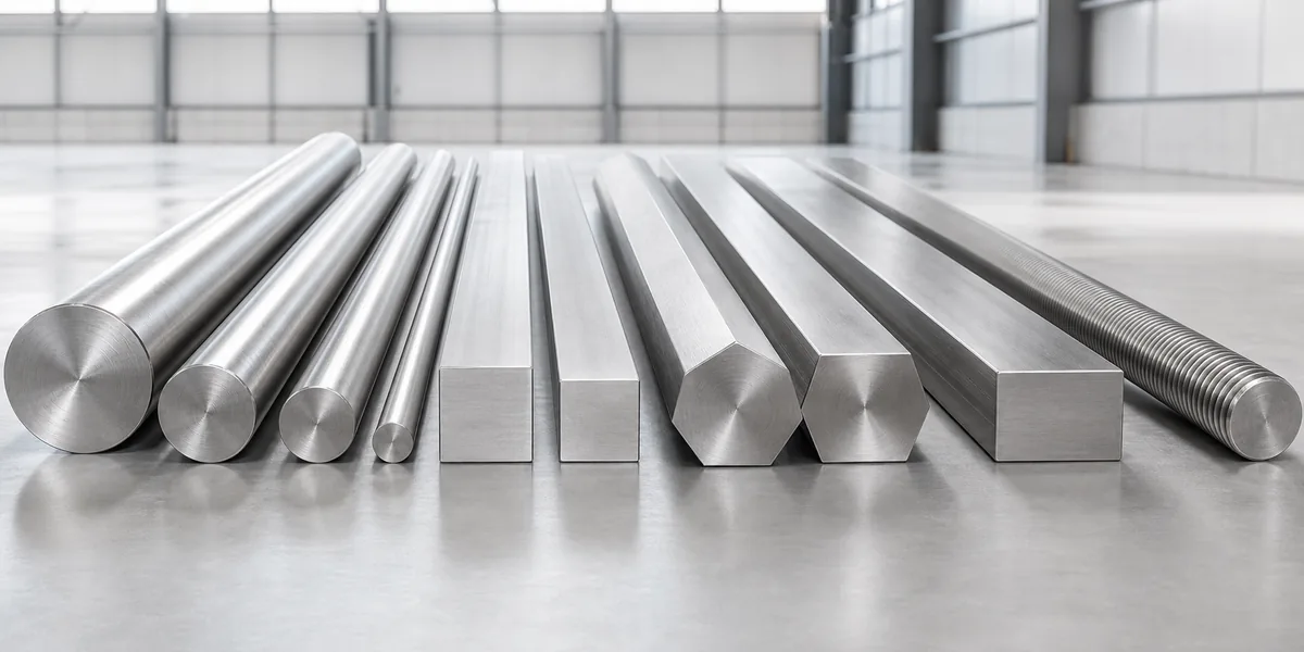 Stainless Steel Hex Bar product display — round, square, hexagonal, flat and threaded stainless steel bars in flexible specifications