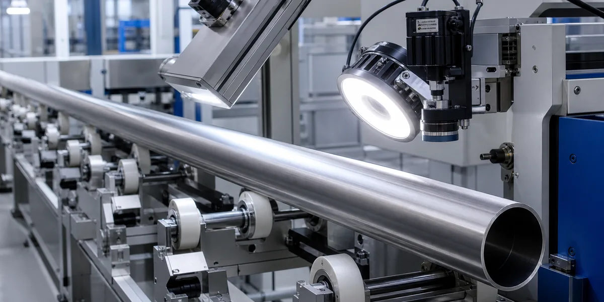Stainless Steel Rectangular Pipe product display — stainless steel pipe undergoing controlled surface finish inspection