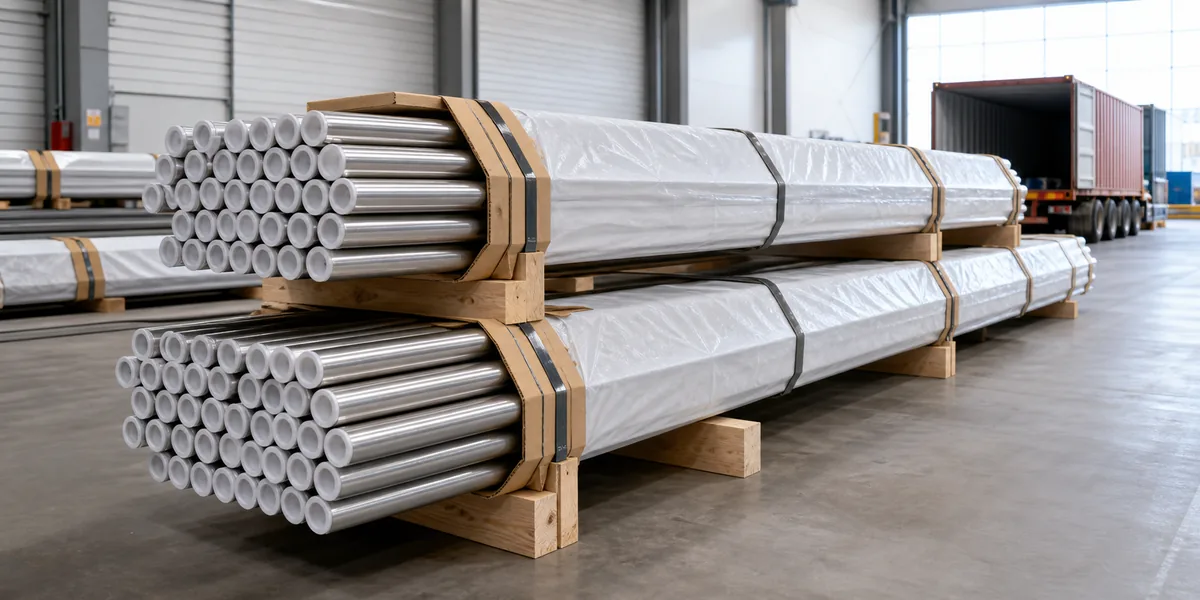 Stainless Steel Rectangular Pipe product display — stainless steel pipe bundles secured with export-ready protective packaging