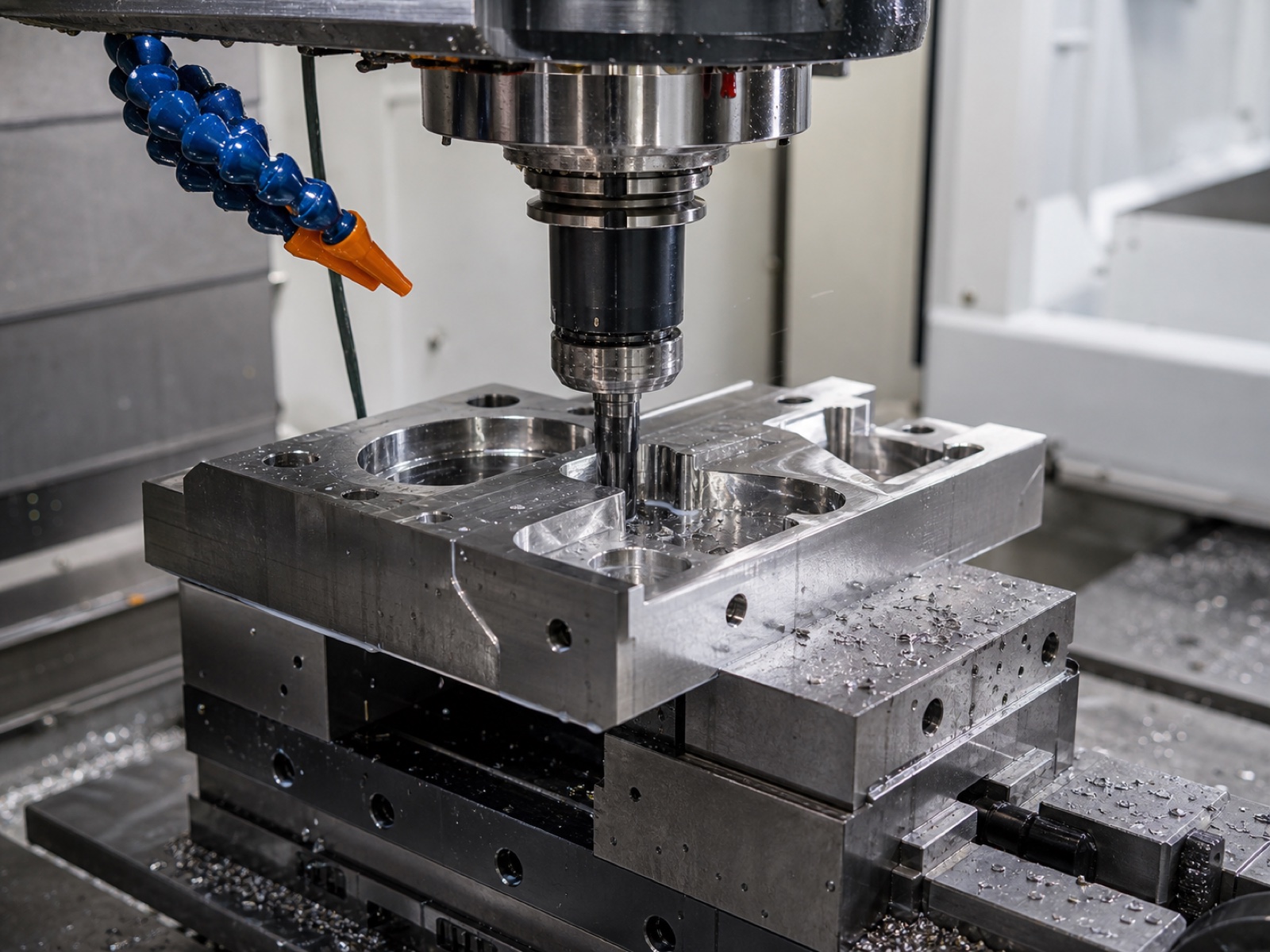 CNC machining center processing a component